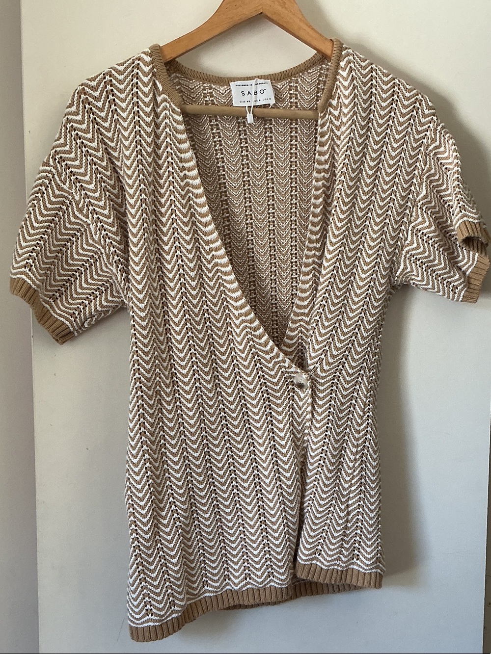 SABO Knit Chevron Short Sleeve Cardigan and Cream & Tan  Skirt Set.